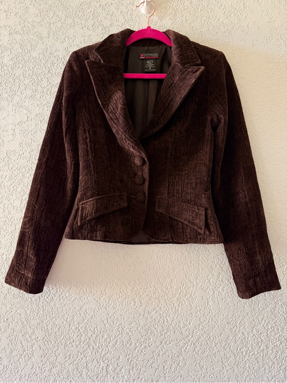 Y2K Vintage Brown Corduroy Button Up Textured‎ Preppy Fitted Blazer Jacket Sz S
